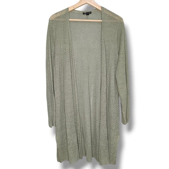 Eileen Fisher Celadon Green Hemp Open Front Longline Cardigan Duster Medium - Picture 1 of 7